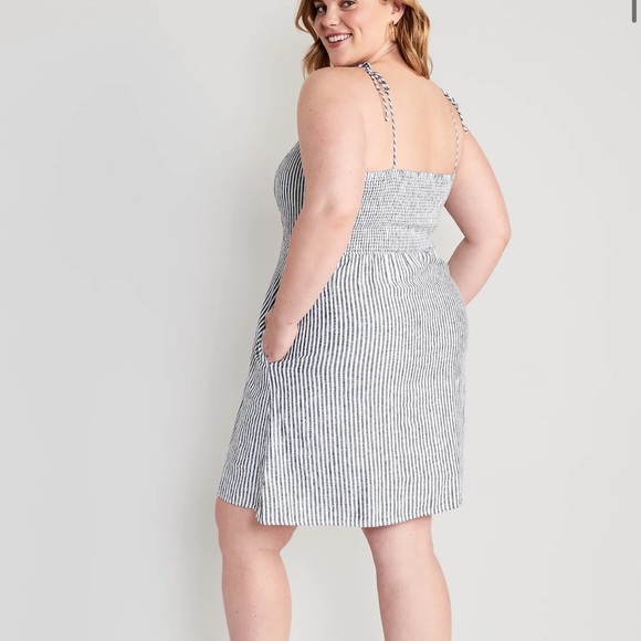 NWT OLD NAVY Fit & Flare Matching Tie-Strap Mini Dres: Blue Stripe SIZE XLARGE - Picture 8 of 9